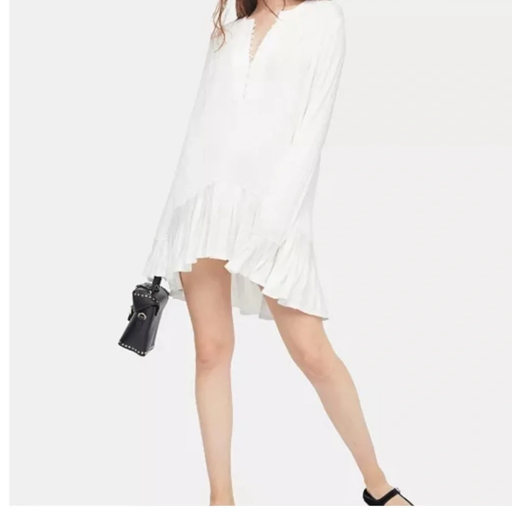 Free People Your Girl White Flounce Hem Textured Tunic Top Size S Mini Dress